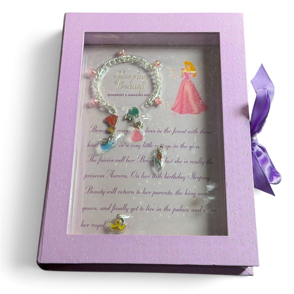 Disney Sleeping Beauty Princess Aurora Bracelet and Charms Set in Gift Box